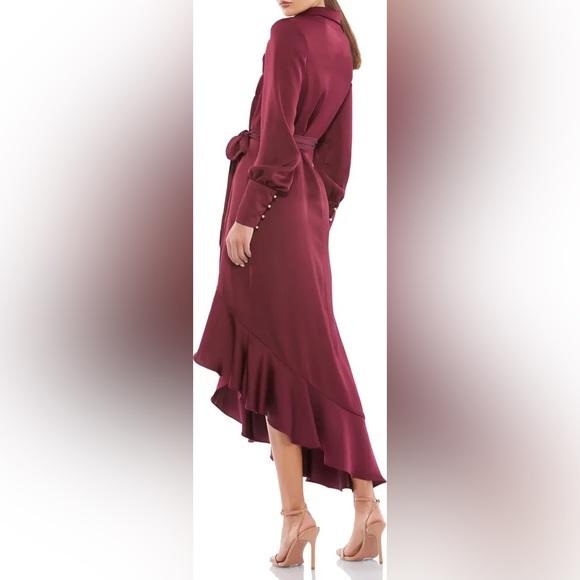 NWT Mac Duggal Ruffle Long Sleeve Faux Wrap Dress - Formal Wedding Guest Prom. - Picture 5 of 7